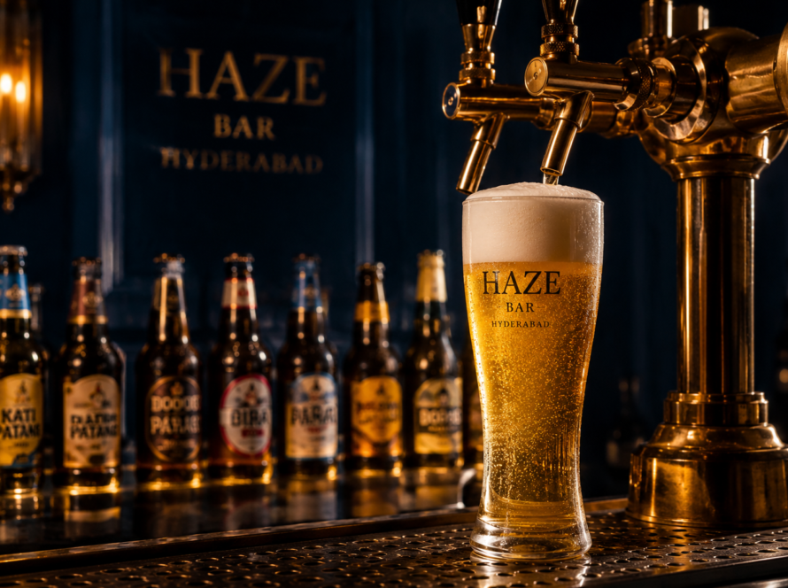 Haze Bar & Kitchen Hyderabad has one of the city's most extensive beer menus. Draught taps, craft bottles, Breezer buckets, and Geist craft beer — find the perfect pint for every occasion and budget.